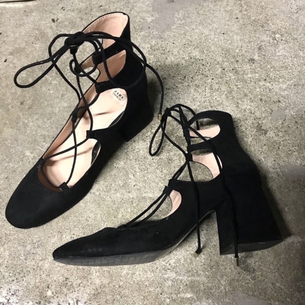 Zara lace up block heels.